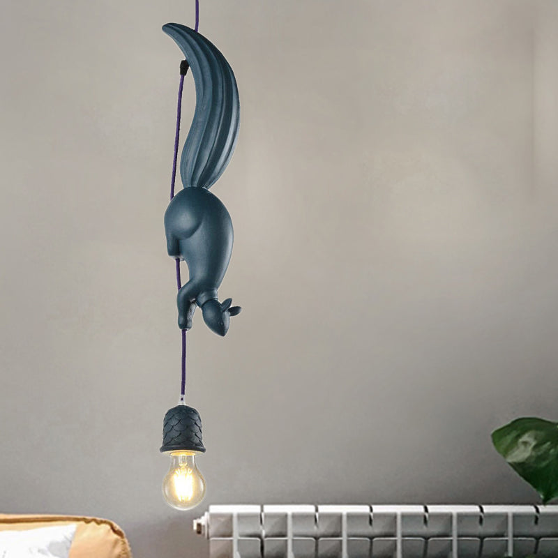 Warehouse Pinecone Shape Hanging Lamp 1 Light Resin Ceiling Pendant Light in White/Pink/Blue with Squirrel Deco Clearhalo 'Ceiling Lights' 'Pendant Lights' 'Pendants' Lighting' 781907