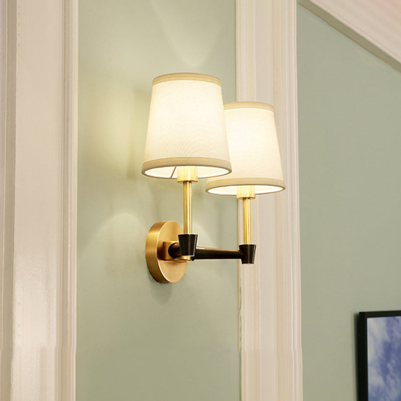 Traditional Tapered Wall Mount Light Fixture 1/2-Bulb Fabric Wall Sconce Lighting in Black 2.0 Black Clearhalo 'Wall Lamps & Sconces' 'Wall Lights' Lighting' 784251