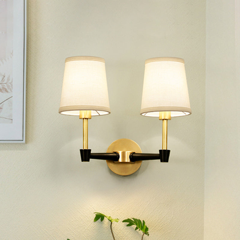 Traditional Tapered Wall Mount Light Fixture 1/2-Bulb Fabric Wall Sconce Lighting in Black Clearhalo 'Wall Lamps & Sconces' 'Wall Lights' Lighting' 784252