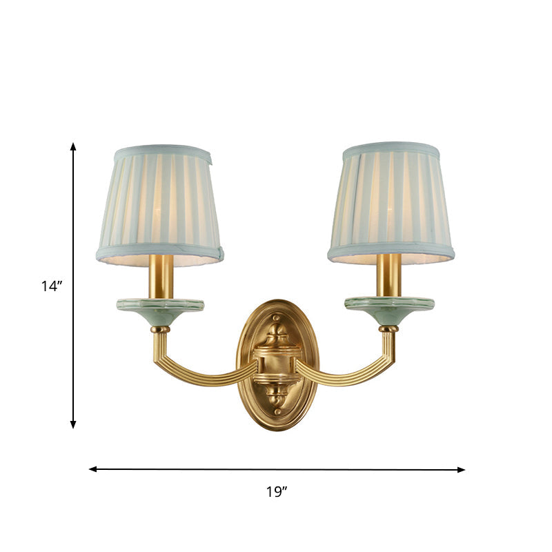 Rustic Pleated Drum Wall Mount Light Countryside 1/2-Head Living Room Sconce Lamp in Brass Clearhalo 'Wall Lamps & Sconces' 'Wall Lights' Lighting' 784342
