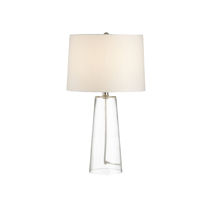Traditional Cone Table Light 1 Head Clear Glass Nightstand Lamp with Barrel White Fabric Shade Clearhalo 'Lamps' 'Table Lamps' Lighting' 784457