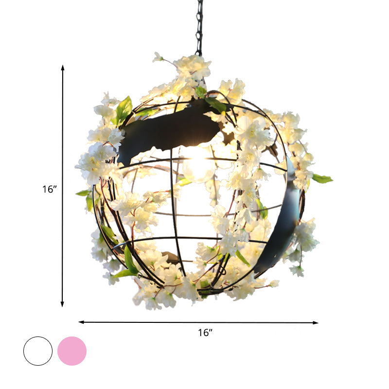 Fake Flower Dining Room Pendant Lighting Fixture Factory Metal 1 Light White/Pink Hanging Ceiling Light with Tellurion Shade Clearhalo 'Art Deco Pendants' 'Cast Iron' 'Ceiling Lights' 'Ceramic' 'Crystal' 'Industrial Pendants' 'Industrial' 'Metal' 'Middle Century Pendants' 'Pendant Lights' 'Pendants' 'Tiffany' Lighting' 784605