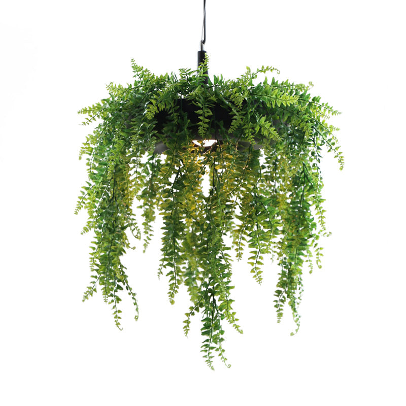 Donut Metal Pendant Lighting Loft Style 1-Bulb Balcony Hanging Ceiling Light in Black/White with Artificial Vine Deco Clearhalo 'Art Deco Pendants' 'Black' 'Cast Iron' 'Ceiling Lights' 'Ceramic' 'Crystal' 'Industrial Pendants' 'Industrial' 'Metal' 'Middle Century Pendants' 'Pendant Lights' 'Pendants' 'Rustic Pendants' 'Tiffany' Lighting' 784709