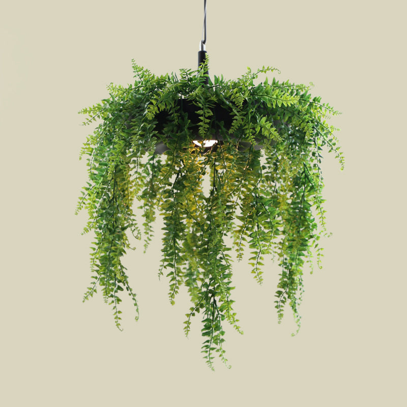 Donut Metal Pendant Lighting Loft Style 1-Bulb Balcony Hanging Ceiling Light in Black/White with Artificial Vine Deco Clearhalo 'Art Deco Pendants' 'Black' 'Cast Iron' 'Ceiling Lights' 'Ceramic' 'Crystal' 'Industrial Pendants' 'Industrial' 'Metal' 'Middle Century Pendants' 'Pendant Lights' 'Pendants' 'Rustic Pendants' 'Tiffany' Lighting' 784710