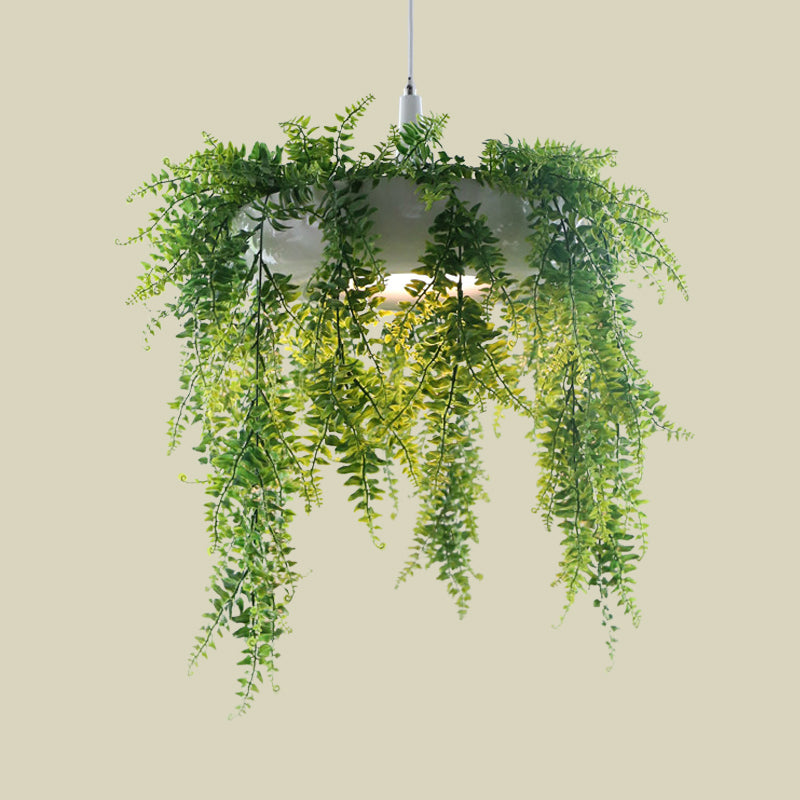 Donut Metal Pendant Lighting Loft Style 1-Bulb Balcony Hanging Ceiling Light in Black/White with Artificial Vine Deco Clearhalo 'Art Deco Pendants' 'Black' 'Cast Iron' 'Ceiling Lights' 'Ceramic' 'Crystal' 'Industrial Pendants' 'Industrial' 'Metal' 'Middle Century Pendants' 'Pendant Lights' 'Pendants' 'Rustic Pendants' 'Tiffany' Lighting' 784715