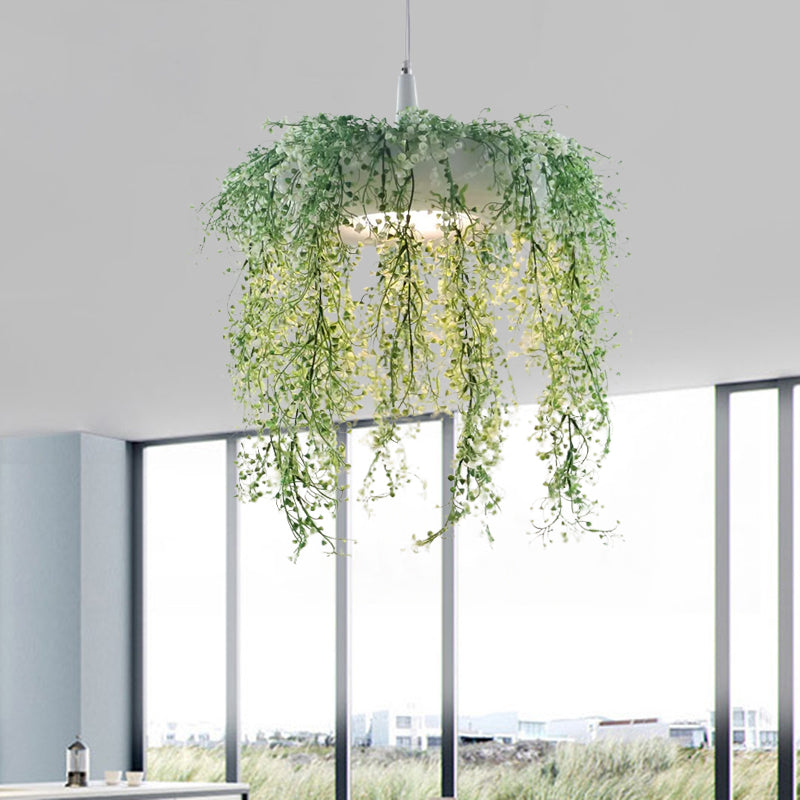 Donut Metal Pendant Lighting Loft Style 1-Bulb Balcony Hanging Ceiling Light in Black/White with Artificial Vine Deco Clearhalo 'Art Deco Pendants' 'Black' 'Cast Iron' 'Ceiling Lights' 'Ceramic' 'Crystal' 'Industrial Pendants' 'Industrial' 'Metal' 'Middle Century Pendants' 'Pendant Lights' 'Pendants' 'Rustic Pendants' 'Tiffany' Lighting' 784723