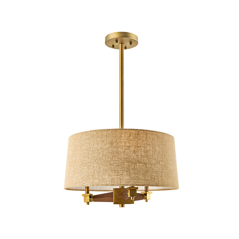 Drum Bedroom Hanging Chandelier Farmhouse Fabric 3 Bulbs White/Light Wood/Dark Wood Ceiling Suspension Light Clearhalo 'Ceiling Lights' 'Chandeliers' Lighting' options 784728