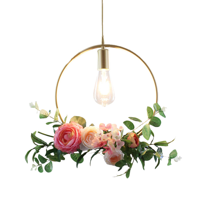 Metal Gold Ceiling Pendant Artificial Flower 1 Head Industrial Hanging Light Fixture with Triangle/Square/Linear Frame Clearhalo 'Art Deco Pendants' 'Cast Iron' 'Ceiling Lights' 'Ceramic' 'Crystal' 'Industrial Pendants' 'Industrial' 'Metal' 'Middle Century Pendants' 'Pendant Lights' 'Pendants' 'Tiffany' Lighting' 784804