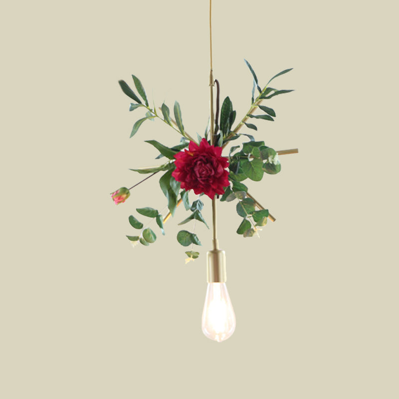 Gold 1 Bulb Drop Pendant Farm Iron Triangle/Square/Rectangle Frame Suspension Lighting with Fake Rose Clearhalo 'Art Deco Pendants' 'Cast Iron' 'Ceiling Lights' 'Ceramic' 'Crystal' 'Industrial Pendants' 'Industrial' 'Metal' 'Middle Century Pendants' 'Pendant Lights' 'Pendants' 'Tiffany' Lighting' 784831