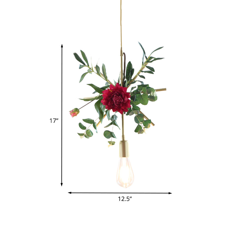 Gold 1 Bulb Drop Pendant Farm Iron Triangle/Square/Rectangle Frame Suspension Lighting with Fake Rose Clearhalo 'Art Deco Pendants' 'Cast Iron' 'Ceiling Lights' 'Ceramic' 'Crystal' 'Industrial Pendants' 'Industrial' 'Metal' 'Middle Century Pendants' 'Pendant Lights' 'Pendants' 'Tiffany' Lighting' 784832