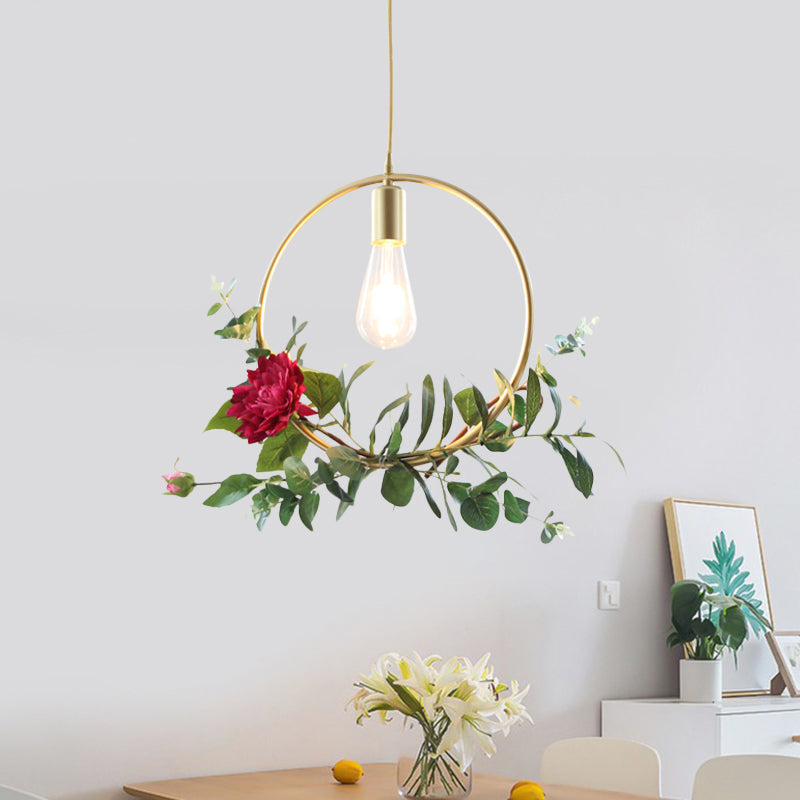 Gold 1 Bulb Drop Pendant Farm Iron Triangle/Square/Rectangle Frame Suspension Lighting with Fake Rose Gold Round Clearhalo 'Art Deco Pendants' 'Cast Iron' 'Ceiling Lights' 'Ceramic' 'Crystal' 'Industrial Pendants' 'Industrial' 'Metal' 'Middle Century Pendants' 'Pendant Lights' 'Pendants' 'Tiffany' Lighting' 784833