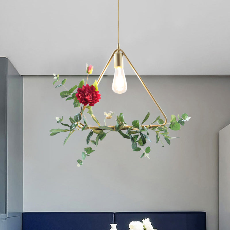 Gold 1 Bulb Drop Pendant Farm Iron Triangle/Square/Rectangle Frame Suspension Lighting with Fake Rose Gold Triangle Clearhalo 'Art Deco Pendants' 'Cast Iron' 'Ceiling Lights' 'Ceramic' 'Crystal' 'Industrial Pendants' 'Industrial' 'Metal' 'Middle Century Pendants' 'Pendant Lights' 'Pendants' 'Tiffany' Lighting' 784838
