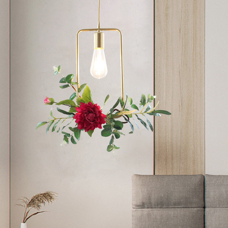Gold 1 Bulb Drop Pendant Farm Iron Triangle/Square/Rectangle Frame Suspension Lighting with Fake Rose Gold Rectangle Clearhalo 'Art Deco Pendants' 'Cast Iron' 'Ceiling Lights' 'Ceramic' 'Crystal' 'Industrial Pendants' 'Industrial' 'Metal' 'Middle Century Pendants' 'Pendant Lights' 'Pendants' 'Tiffany' Lighting' 784843