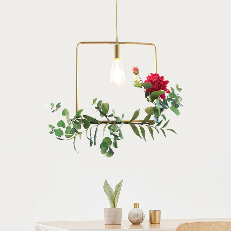 Gold 1 Bulb Drop Pendant Farm Iron Triangle/Square/Rectangle Frame Suspension Lighting with Fake Rose Gold Square Clearhalo 'Art Deco Pendants' 'Cast Iron' 'Ceiling Lights' 'Ceramic' 'Crystal' 'Industrial Pendants' 'Industrial' 'Metal' 'Middle Century Pendants' 'Pendant Lights' 'Pendants' 'Tiffany' Lighting' 784848
