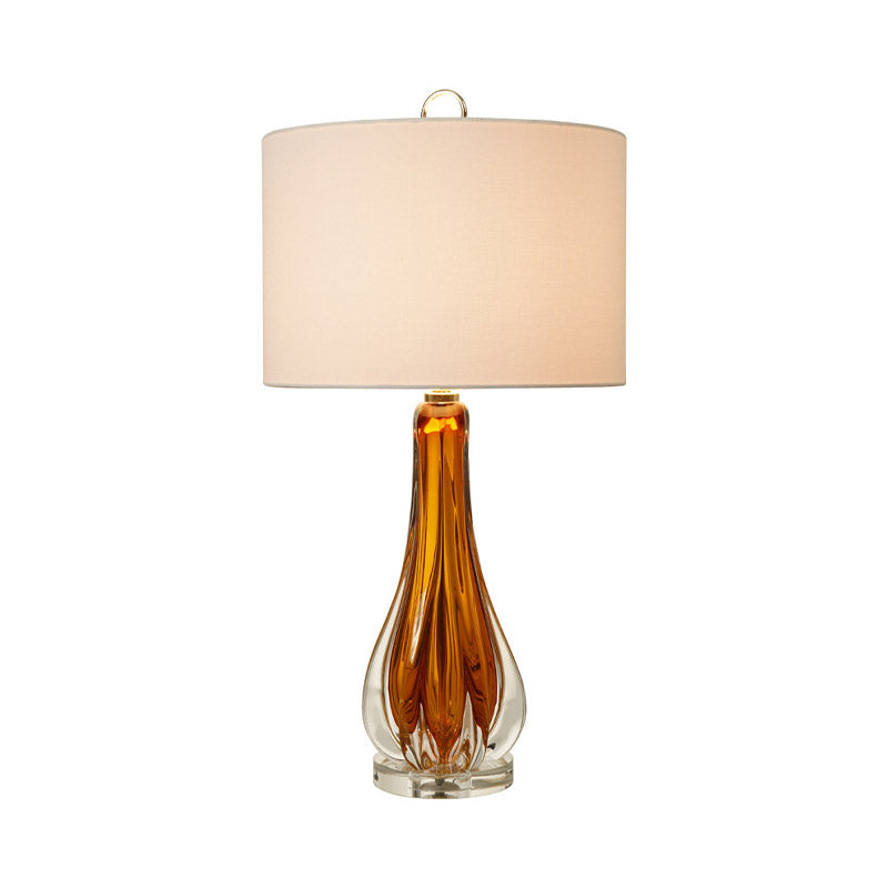 Fabric White Table Lamp Cylinder 1-Light Traditional Night Light with Blue/Gold Vase Base Clearhalo 'Lamps' 'Table Lamps' Lighting' 785075