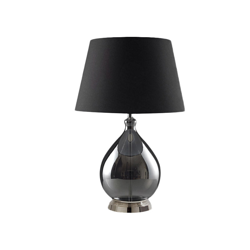 1 Light Night Lighting Rustic Drum Fabric Table Light in White/Coffee/Gray with Teardrop Pedestal for Bedroom Clearhalo 'Lamps' 'Table Lamps' Lighting' 785232