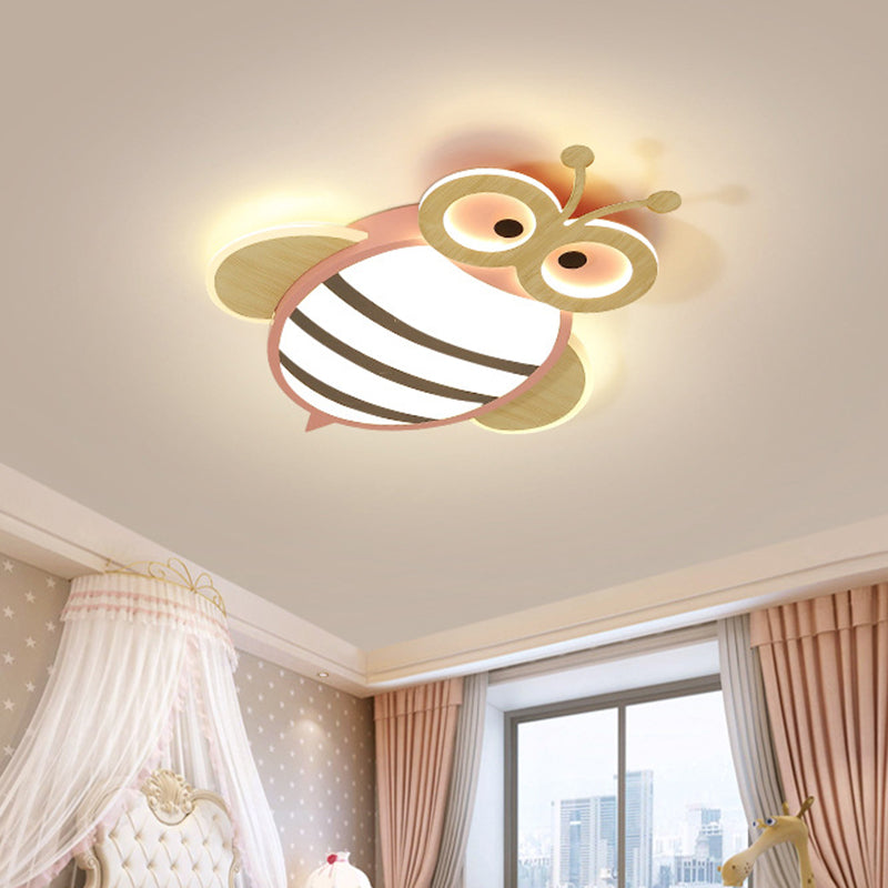 White/Pink/Blue Honeybee Flush Mount Cartoon Iron LED Ceiling Light Fixture for Kids Bedroom Clearhalo 'Ceiling Lights' 'Close To Ceiling Lights' 'Close to ceiling' 'Flush mount' Lighting' 785562