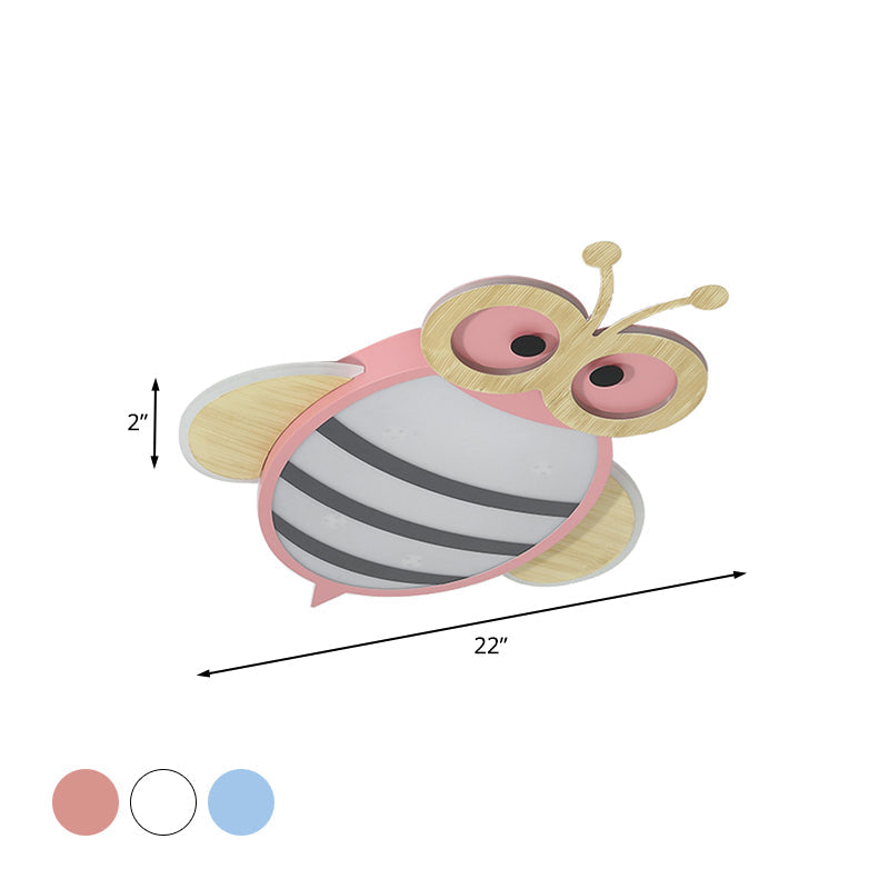 White/Pink/Blue Honeybee Flush Mount Cartoon Iron LED Ceiling Light Fixture for Kids Bedroom Clearhalo 'Ceiling Lights' 'Close To Ceiling Lights' 'Close to ceiling' 'Flush mount' Lighting' 785564
