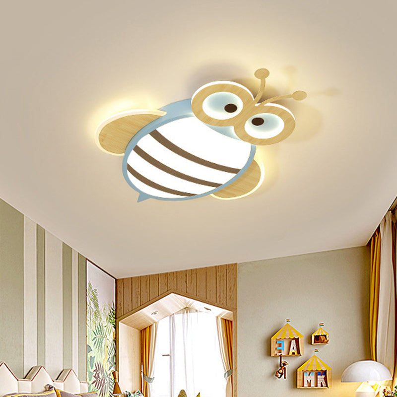White/Pink/Blue Honeybee Flush Mount Cartoon Iron LED Ceiling Light Fixture for Kids Bedroom Clearhalo 'Ceiling Lights' 'Close To Ceiling Lights' 'Close to ceiling' 'Flush mount' Lighting' 785570