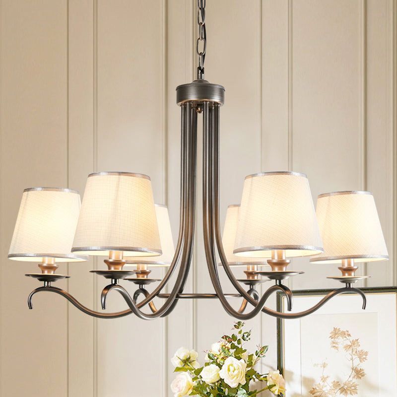 Fabric Cone Chandelier Light Classic Style 6 Heads Dining Room Down Lighting Pendant in Silver/Blue/White and Silver Blue Clearhalo 'Ceiling Lights' 'Chandeliers' Lighting' options 785670_47150856-5aad-4abd-91d8-0ad15f597287