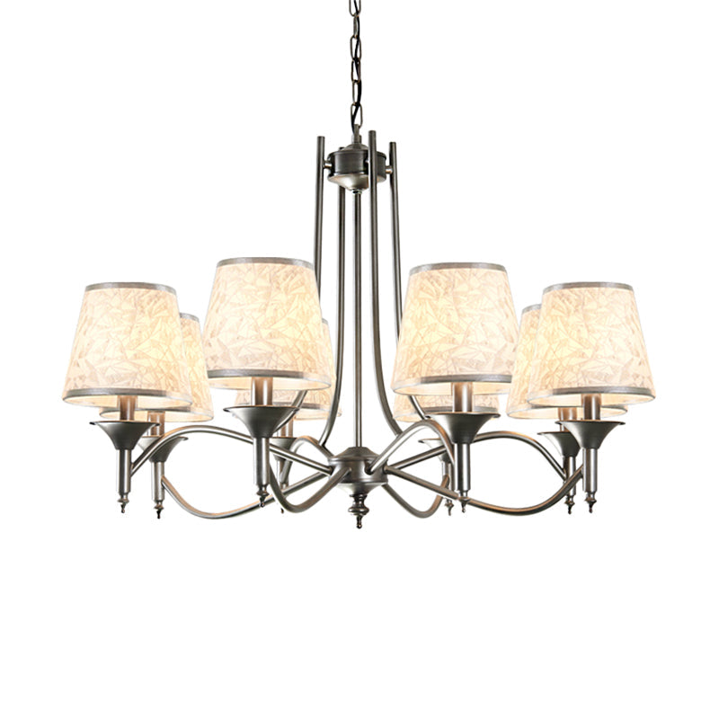 Traditional Twisted Arm Chandelier 8 Bulbs Metallic Pendant Light Kit in Silver/Blue/White and Silver with Conic Fabric Shade Clearhalo 'Ceiling Lights' 'Chandeliers' Lighting' options 785699