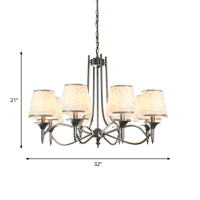 Traditional Twisted Arm Chandelier 8 Bulbs Metallic Pendant Light Kit in Silver/Blue/White and Silver with Conic Fabric Shade Clearhalo 'Ceiling Lights' 'Chandeliers' Lighting' options 785701