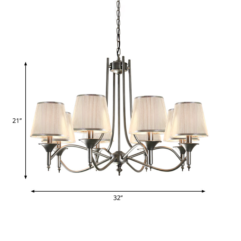 Traditional Twisted Arm Chandelier 8 Bulbs Metallic Pendant Light Kit in Silver/Blue/White and Silver with Conic Fabric Shade Clearhalo 'Ceiling Lights' 'Chandeliers' Lighting' options 785706