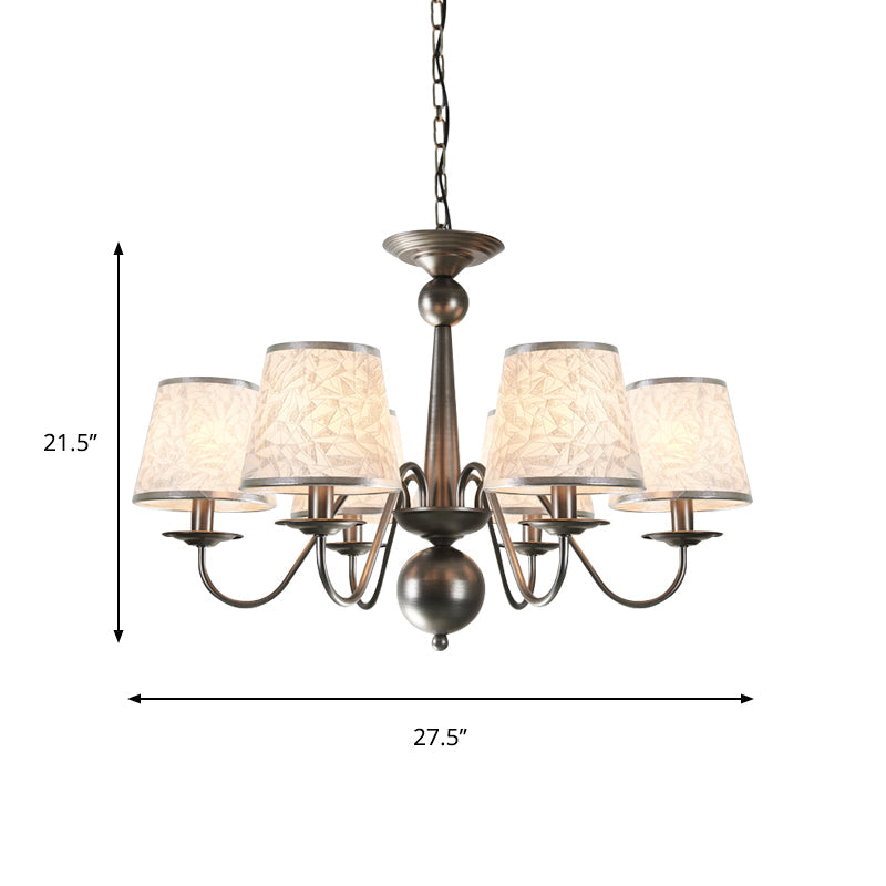 Metal Silver/Blue/White and Silver Hanging Light Curving Arm 6 Lights Rustic Pendant Chandelier with Cone Fabric Shade Clearhalo 'Ceiling Lights' 'Chandeliers' Lighting' options 785728