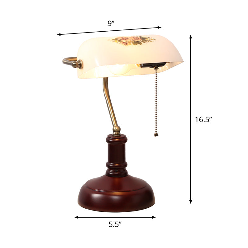 Single Half Oblong Pull-Chain Table Lamp Pastoral Style White Glass Night Stand Light for Bedside Clearhalo 'Lamps' 'Table Lamps' Lighting' 785890