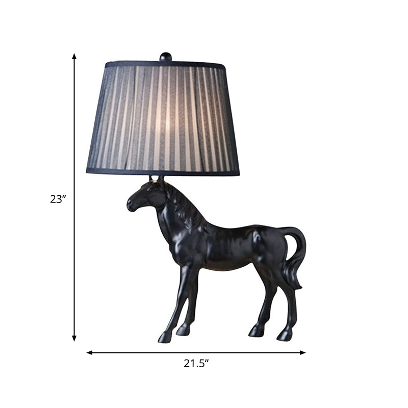 Steed Parlor Night Lamp Rustic Resin 1 Bulb Black Table Light with Gathered Fabric Lamp Shade Clearhalo 'Lamps' 'Table Lamps' Lighting' 786042