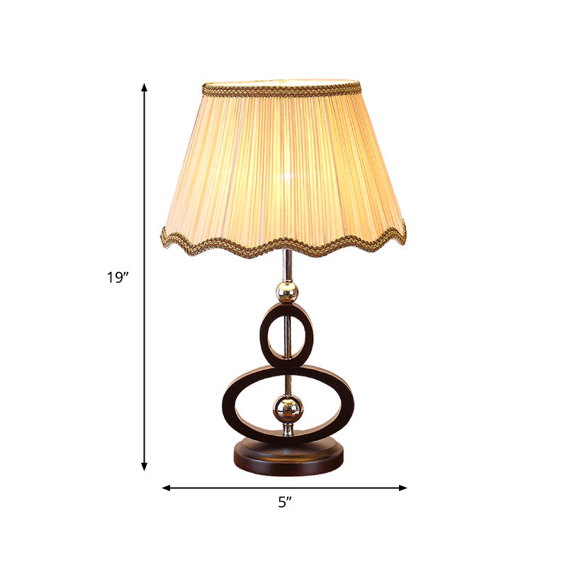 1 Bulb Gourd Base Night Light Rustic Beige Gathered Fabric Table Lamp with Wavy Edge Clearhalo 'Lamps' 'Table Lamps' Lighting' 786087