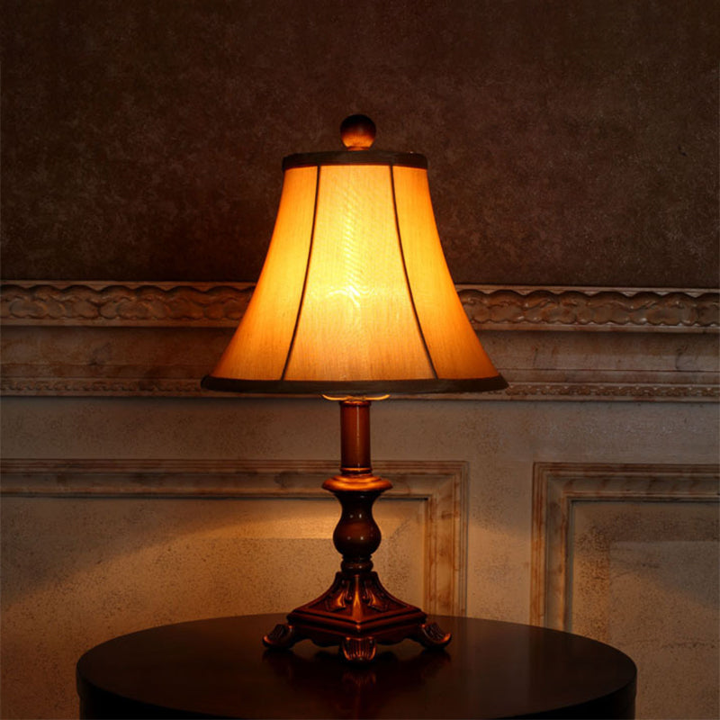 Khaki Flare Nightstand Lamp Traditional Fabric Single-Bulb Family Room Table Light Clearhalo 'Lamps' 'Table Lamps' Lighting' 786189