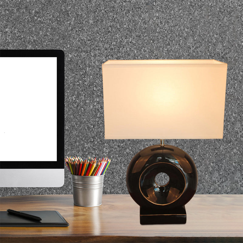 Resin Silver/Black Table Light Circle 1 Bulb Transitional Nightstand Light with Rectangle/Drum Fabric Shade Clearhalo 'Lamps' 'Table Lamps' Lighting' 786318