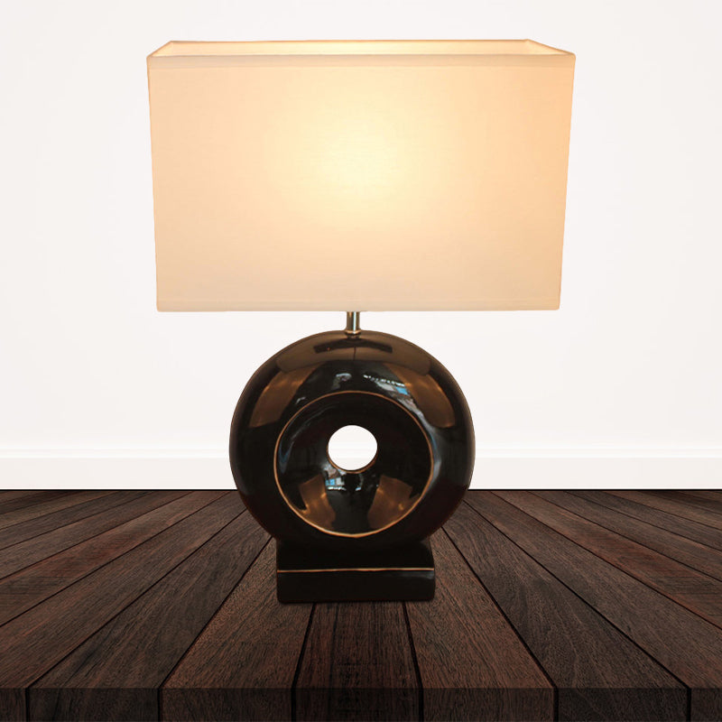 Resin Silver/Black Table Light Circle 1 Bulb Transitional Nightstand Light with Rectangle/Drum Fabric Shade Clearhalo 'Lamps' 'Table Lamps' Lighting' 786319