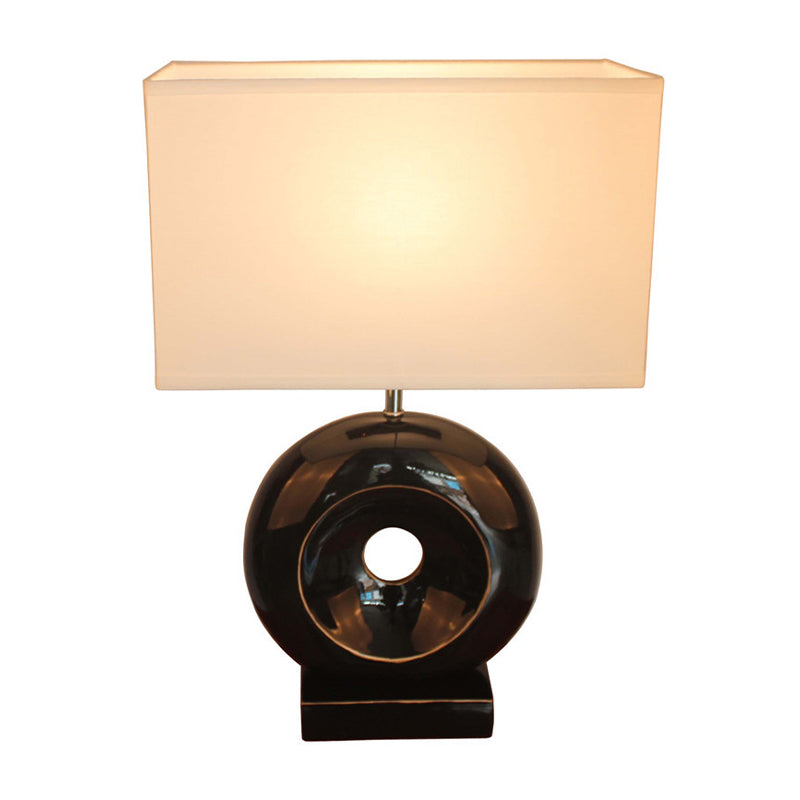 Resin Silver/Black Table Light Circle 1 Bulb Transitional Nightstand Light with Rectangle/Drum Fabric Shade Clearhalo 'Lamps' 'Table Lamps' Lighting' 786320