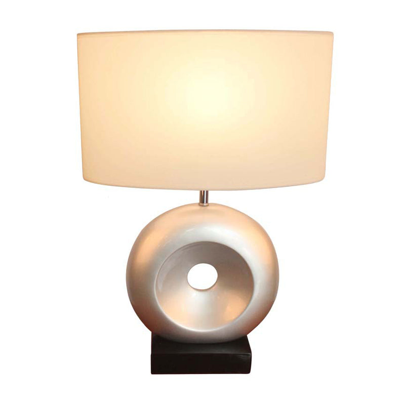 Resin Silver/Black Table Light Circle 1 Bulb Transitional Nightstand Light with Rectangle/Drum Fabric Shade Clearhalo 'Lamps' 'Table Lamps' Lighting' 786325