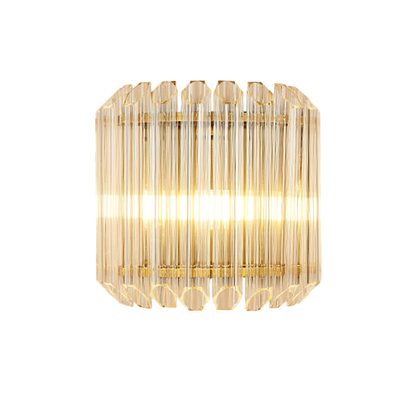 Half Drum Flush Mount Wall Sconce Minimalist Clear Prismatic Tube Glass 4-Bulb Living Room Wall Mount Fixture Clearhalo 'Cast Iron' 'Glass' 'Industrial' 'Modern wall lights' 'Modern' 'Tiffany' 'Traditional wall lights' 'Wall Lamps & Sconces' 'Wall Lights' Lighting' 786612