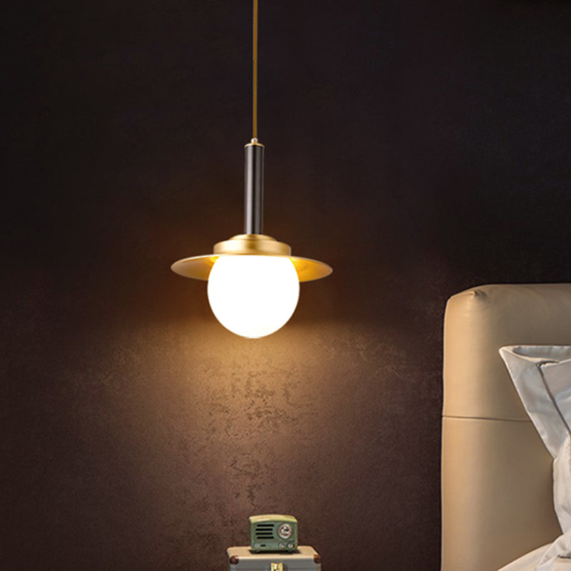 Metal Cap Pendant Light Fixture Post-Modern 1 Head Brass Hanging Lamp Kit with Bottom Ball Glass Shade Clearhalo 'Ceiling Lights' 'Glass shade' 'Glass' 'Modern Pendants' 'Modern' 'Pendant Lights' 'Pendants' Lighting' 786716
