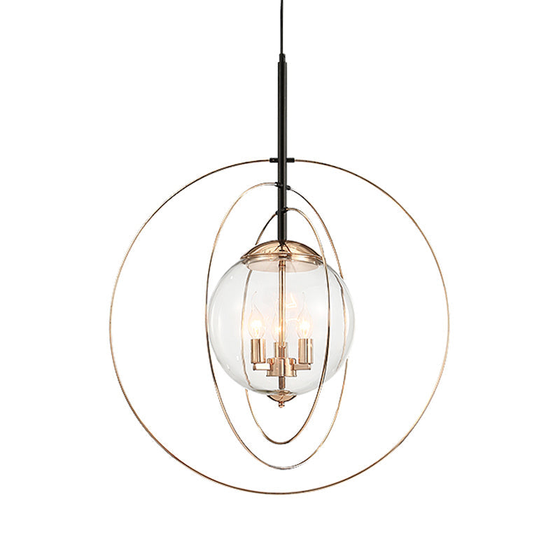Rose Gold Circling Rings Hanging Pendant Postmodern 3-Bulb Transparent Glass Chandelier Clearhalo 'Ceiling Lights' 'Chandeliers' 'Modern Chandeliers' 'Modern' Lighting' 786757