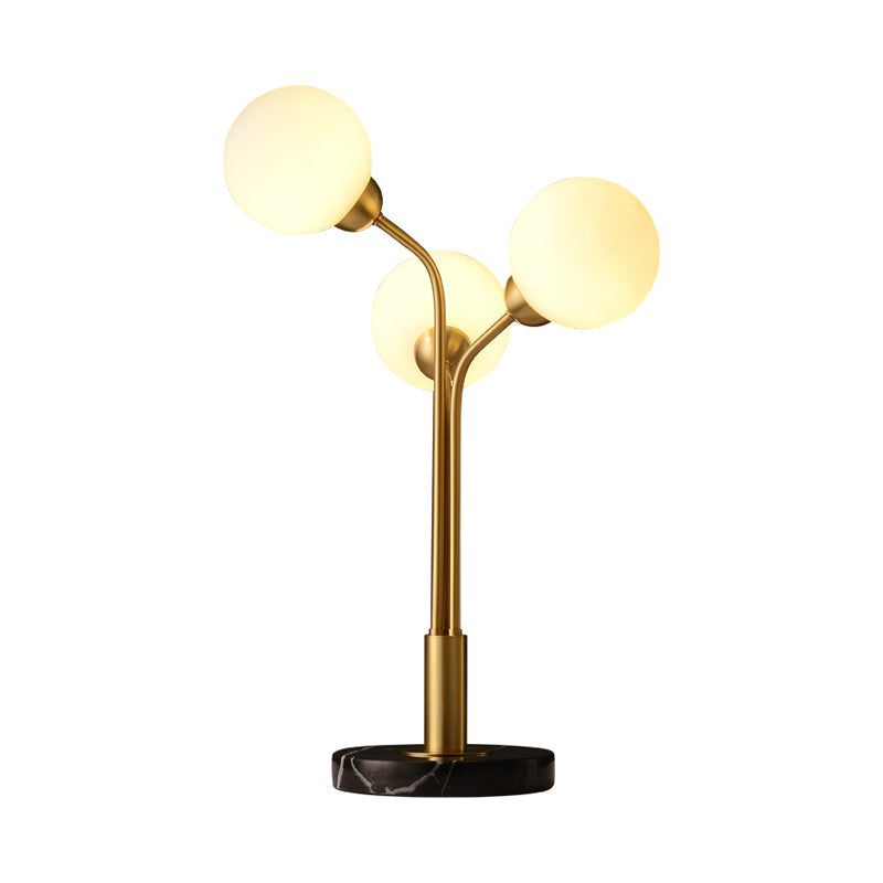 Furcated Nightstand Light Postmodern Opaline Glass 3 Heads Bedside Table Lamp in Brass Clearhalo 'Lamps' 'Table Lamps' Lighting' 786883