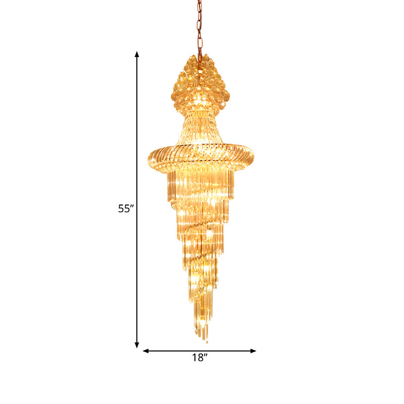 Layered Cone Hall Ceiling Chandelier Modern Crystal 14 Heads Gold Pendant Ceiling Light Clearhalo 'Ceiling Lights' 'Chandeliers' 'Modern Chandeliers' 'Modern' Lighting' 787266