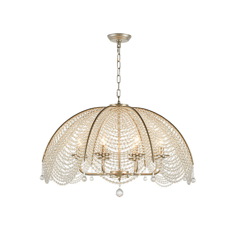 Crystal Strand Gold Chandelier Umbrella 3 Lights Suspension Pendant with Candle Design Clearhalo 'Ceiling Lights' 'Chandeliers' Lighting' options 787349