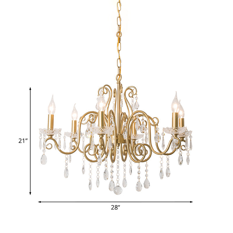 Victorian Swirl Arm Candelabra Chandelier 6 Bulbs Crystal Hanging Light Fixture in Gold Clearhalo 'Ceiling Lights' 'Chandeliers' Lighting' options 787441
