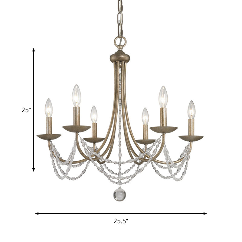 3/6 Heads Metal Hanging Chandelier Traditional Silver Candelabra Pendant Lamp with Crystal Strand Deco Clearhalo 'Ceiling Lights' 'Chandeliers' Lighting' options 787917