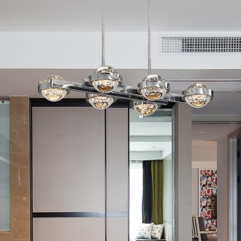 Chrome/Gold Finish 6-Head LED Island Lamp Seedy Crystal Ball Hanging Light over Dining Table Clearhalo 'Ceiling Lights' 'Island Lights' Lighting' 788011