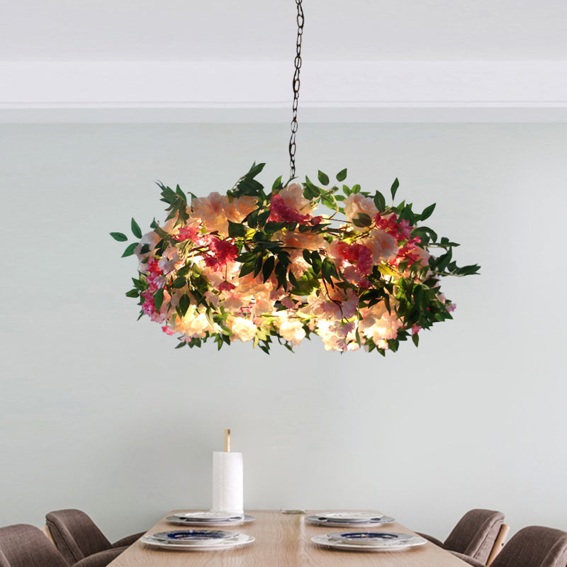 Black Sputnik Pendant Chandelier Industrial Metal 5 Heads Living Room Hanging Light Fixture with Pink Floral Deco Clearhalo 'Cast Iron' 'Ceiling Lights' 'Chandeliers' 'Industrial Chandeliers' 'Industrial' 'Metal' 'Middle Century Chandeliers' 'Rustic Chandeliers' 'Tiffany' Lighting' 790211