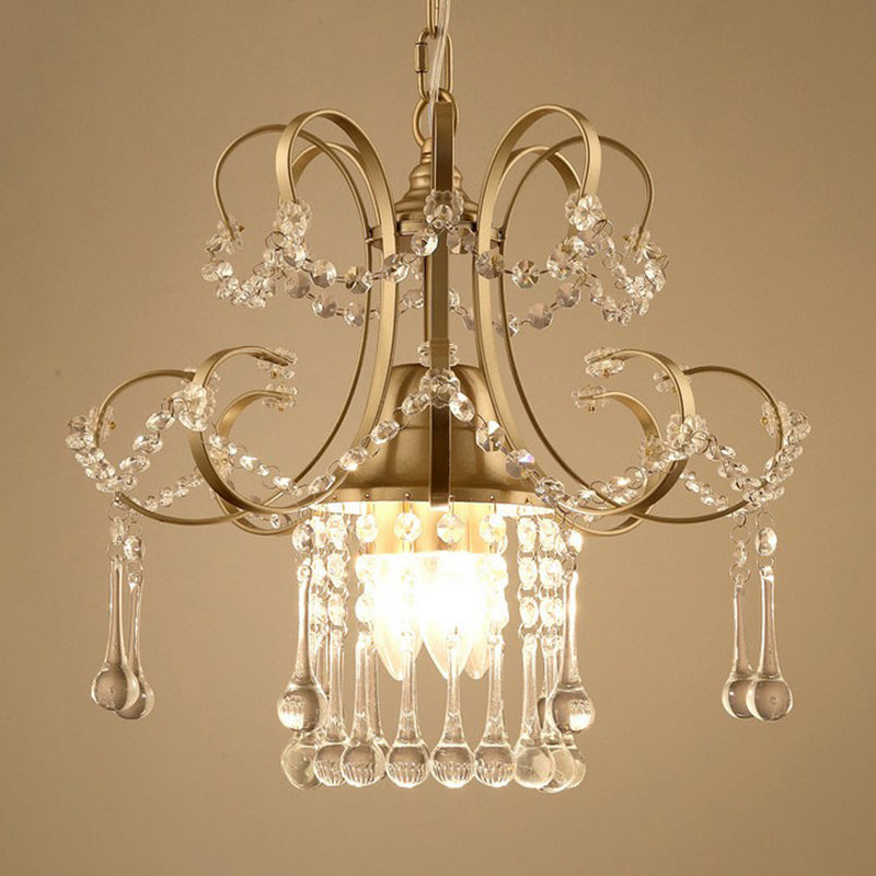 Gold 3 Lights Ceiling Chandelier Contemporary Metal Scrolling Pendulum Lamp with Crystal Accent Clearhalo 'Ceiling Lights' 'Chandeliers' 'Modern Chandeliers' 'Modern' Lighting' 790349