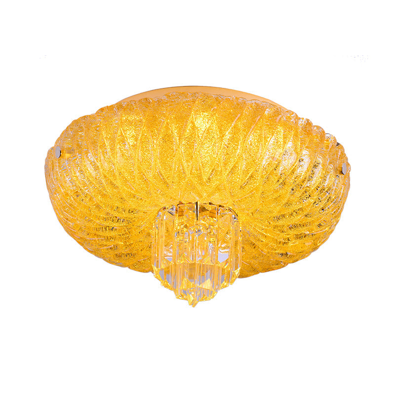 Faceted Crystal Gold Flush Mount Lighting Bowl Shade LED Contemporary Ceiling Lamp Clearhalo 'Ceiling Lights' 'Close To Ceiling Lights' 'Close to ceiling' 'Flush mount' Lighting' 790499