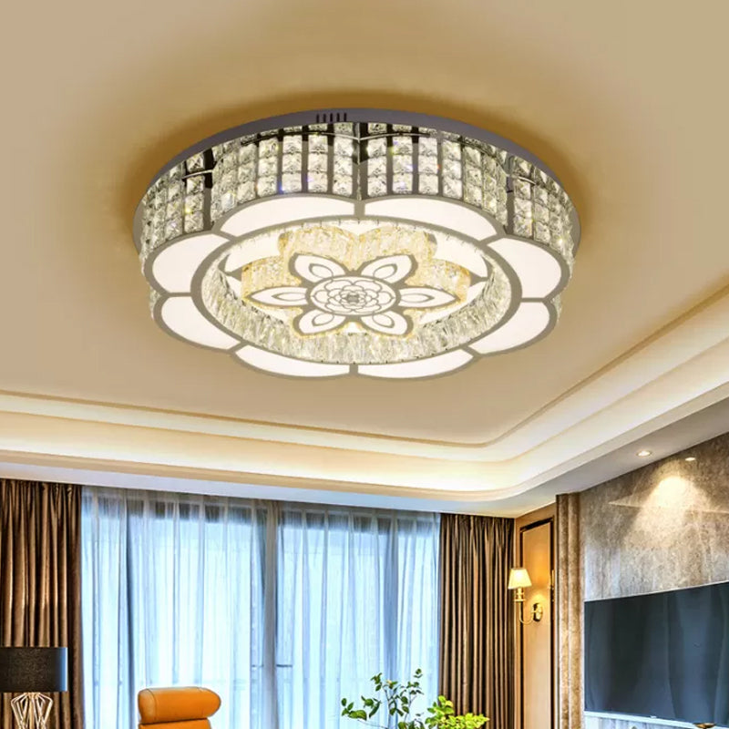 Modern Flower LED Ceiling Flush Mount Crystal Embedded Flushmount Lighting in Chrome, 23.5"/31.5" Wide Clearhalo 'Ceiling Lights' 'Close To Ceiling Lights' 'Close to ceiling' 'Flush mount' Lighting' 790641