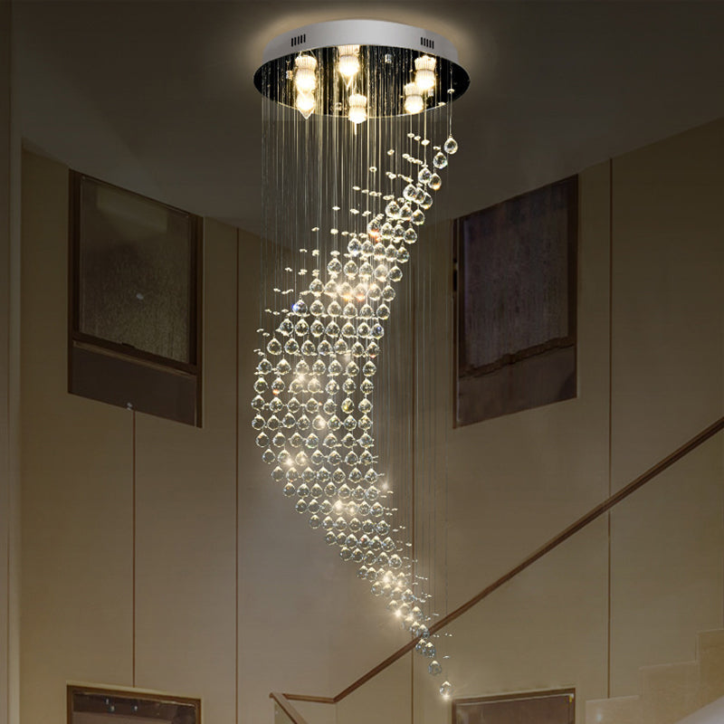 Crystal Draping Chrome Flush Light Crescent Shaped 6 Bulbs Modernist Ceiling Mount Lamp Clearhalo 'Ceiling Lights' 'Close To Ceiling Lights' 'Close to ceiling' 'Flush mount' Lighting' 790699